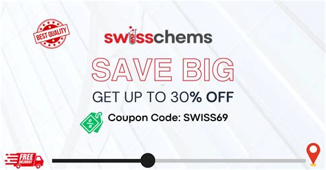 We have 4+ Swiss Chems Coupons & Promo Codes available on SARMs, Peptides, PCT. and CBD. Get 30% Off + free shipping with our Swisschems.com Coupon Codes.